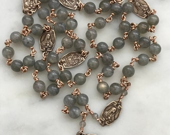 Seven Sorrows Chaplet - Bronze and Labradorite Rosary - Servite - CeCeAgnes