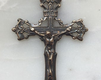 Crucifix Pendant -  Bronze - Antique French Reproduction 635 CeCeAgnes Rosary Parts