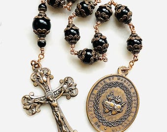 Sacred Heart Rosary: Onyx & Bronze Single Decade Tenner