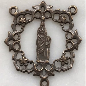 Rosary Center - Mary and the Child Jesus - Bronze or Sterling Silver - Antique Reproduction 029 CeCeAgnes