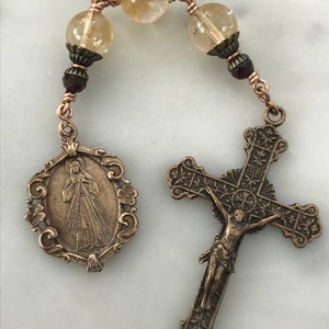 Three Hail Mary Chaplet - Divine Mercy - Citrine and Bronze CeCeAgnes