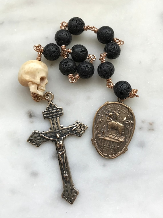 Memento Mori Rosary - Resurrection - Pardon Crucifix - Lava Beads