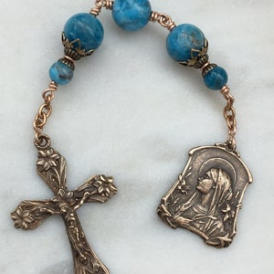 Three Hail Mary Chaplet - Mary with Lilies - Apatite and Bronze CeCeAgnes