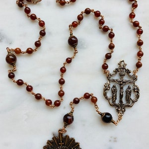 Sacred Heart Rosary - Impressive Medals - Spessartite Garnet Gemstones and Bronze CeCeAgnes