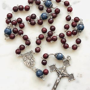 Elegant Ruby and Sapphire, Sterling Silver Rosary