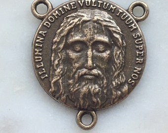 Holy Face of Jesus Rosary Center - Bronze or Sterling Silver - Antique Reproduction 1426 CeCeAgnes