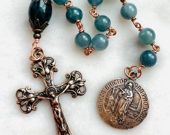 Saint Bridgette of Sweden Rosary: Guatemalan Jade, Bronze