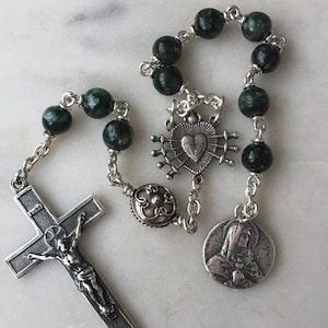 Pocket Servite Rosary - Seraphinite Gemstones - Sterling and Sterling Silver - Seven Sorrows Chaplet - Our Lady of Sorrows CeCeAgnes