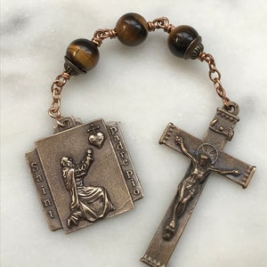 Three Hail Mary Chaplet - Saint Pio - Tiger Eye and Bronze CeCeAgnes