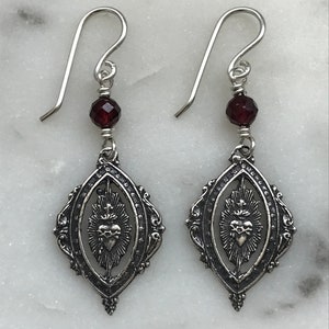 Sacred Heart Sterling Silver Earrings - Garnet Gemstones CeCeAgnes