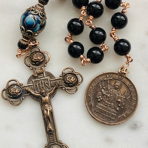 Saint Agatha Roses and Onyx Single Decade Rosary - Bronze