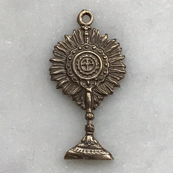 Medal - Adoration - Blessed Sacrament - Monstrance - Bronze or Sterling Silver - Antique Reproduction 748 CeCeAgnes