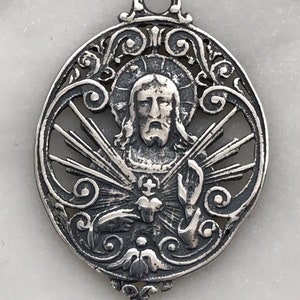 Medal - Sacred Heart of Jesus - Bronze or Sterling Silver - Antique Reproduction 1163 CeCeAgnes