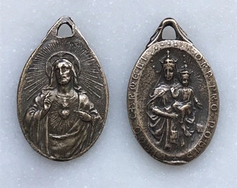 Medal - Sacred Heart - Scapular - Bronze or Sterling Silver - Antique Reproduction 625 CeCeAgnes