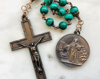 Impressive Large Bronze Malachite Rosary: Saint Columbanus Tenner