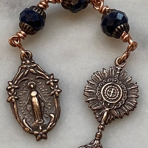 Three Hail Mary Chaplet - Miraculous Medal -Monstrance - Sapphire - CeCeAgnes