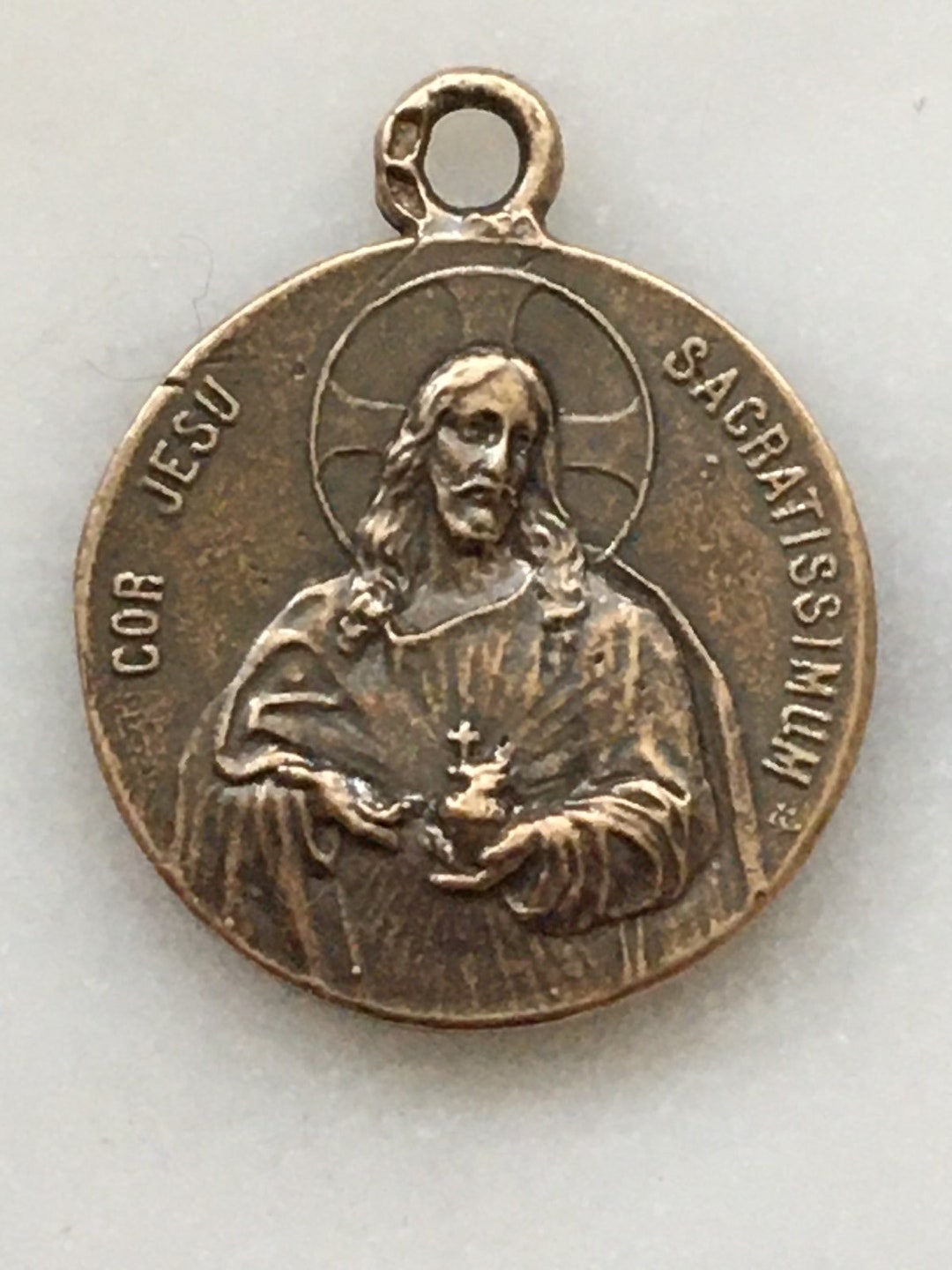 Medal - Sacred Heart of Jesus - Bronze or Sterling Silver - Antique ...