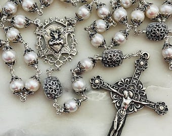Freshwater Pearl Rosary: Sterling Silver Sacred Heart