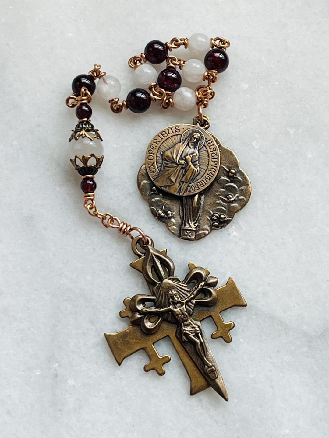 Saint James Pocket Rosary Moonstone, Garnet & Bronze - Our Lady of the ...