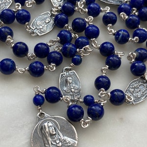 Seven Sorrows Chaplet - Sterling Silver and Lapis Rosary - Servite - CeCeAgnes