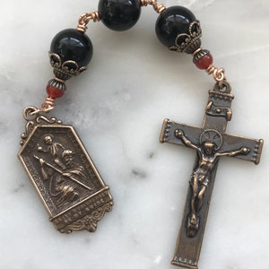 Three Hail Mary Chaplet - Saint Christopher  - Onyx and Bronze CeCeAgnes