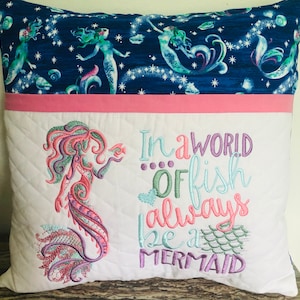 Always be a Mermaid Reading Pillow, Personalized Pillow, Embroidered Pocket on Pillow