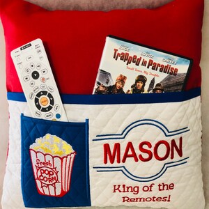TV Pocket Pillows, Movie Reading Pillow, Personalized Pillow, Embroidered Pocket Pillow