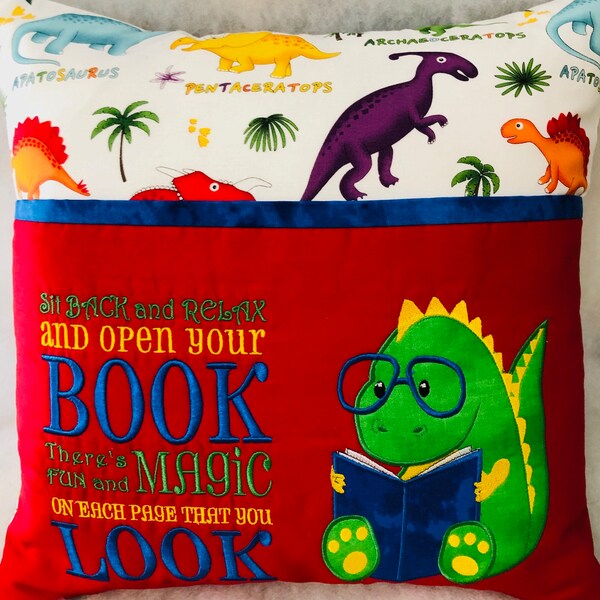 Dinosaur Reading Embroidery Design Etsy