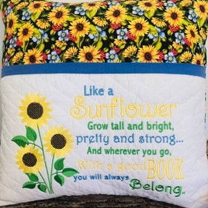 Sunflower Reading Pillow, Personalized Pillow, Embroidered Pillow with Pocket