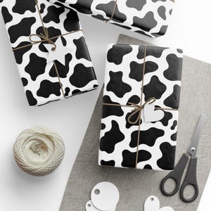 Black and White Cow Animal Print Gift Wrapping Paper for Birthdays, Holidays, Weddings, Baby Showers, Anytime