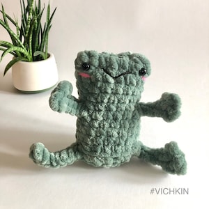 Crochet leggy froggy/ squishy, plush, Stress Ball. Collectable/ crochet figurine, chenille yarn