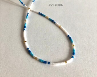 ★LECYTO★ Heartline Stone Beads NecklaceSky Blue ☆LECYTO☆ Heartline Stone Beads NecklaceSky Blue Women's