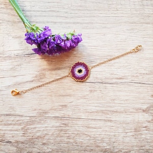 Evil eye beaded bracelet, handmade jewelry, miyuki loom bracelet, dainty bracelet, beaded jewelry, gift for women, lucky charm bracelet