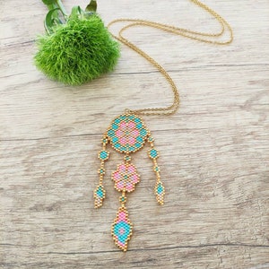 Miyuki beaded Dreamcatcher, handmade jewelry, beaded necklace, gift for women, Miyuki necklace, handmade necklace, lightweight necklace
