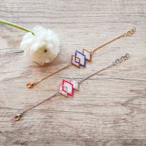 Beaded rhombus bracelet, gift for women, geometric bracelet, minimalist bracelet, handmade jewelry, beaded jewelry, miyuki loom bracelet