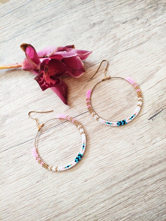 Handmade Miyuki Hoop Earrings Handwoven Earrings Gift for Women