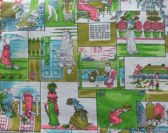 1970s novelty nursery rhyme neon cotton yardage, Schwartz Leibman textiles, 1 yard 9 inches x 44"