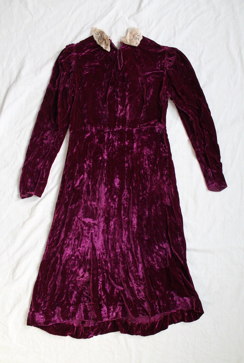 Sugar Plum Fairy Dress 30s purple velvet dress with antique lace collar small