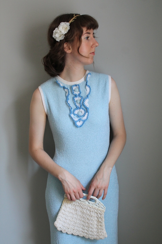 Company's Coming Dress - 30s/40s blue knit dress w