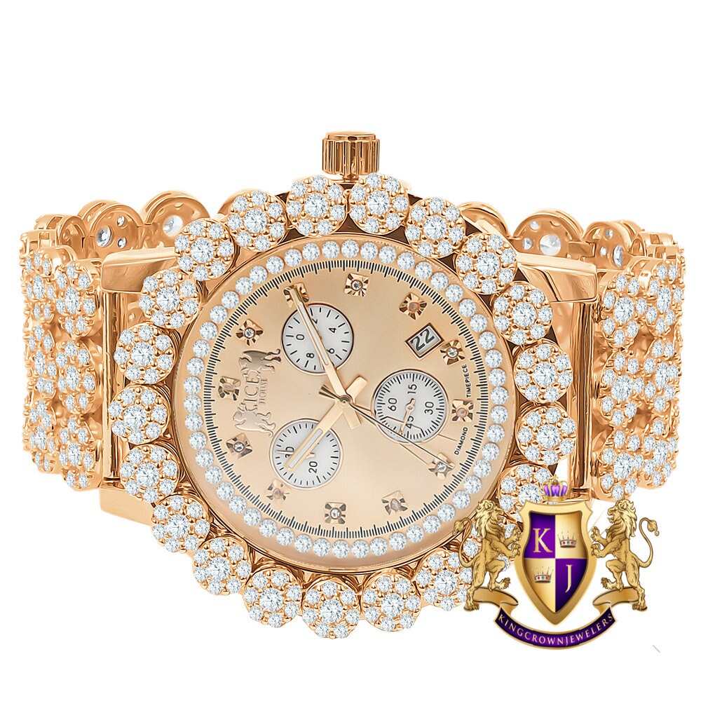 Men s 18K Rose Gold Finish Simulated Diamond 5 ATM Water Resistant