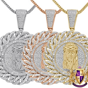 Real Genuine Authentic Natural Diamonds 0.50 Cwt. 20+ Grams Jesus Piece Round Men's Pendant 10K Gold Finish Charm Chain Neckless Set 2''