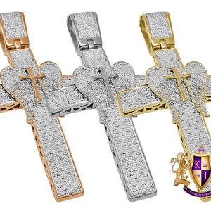 Real Genuine Authentic Natural Diamond 25+ Grams Holy Jesus Crist Cross Angel Wings Charm 10K Gold Finish Custom Religious Pendant Big 3.5''