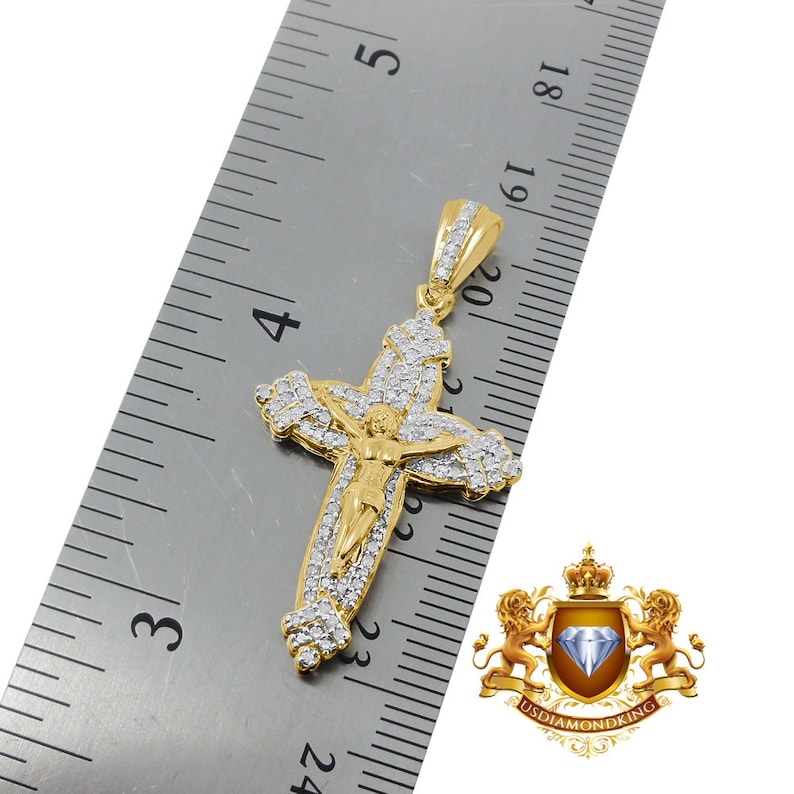 Men/'s Real Genuine Diamond Mini Crucifix Jesus Cross Pendant Charm Chain Set 10K Gold Finish