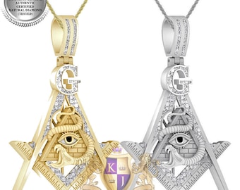 Real Genuine Authentic Natural Diamond 0.75 Cwt. 27+ Grams Masonic Illuminati All Seen Eye of Providence 14K Gold Finish Pendant Charm Chain