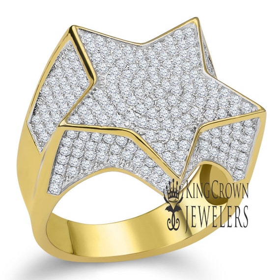 14K Real Yellow Gold on Genuine Sterling Silver Simulated Diamond