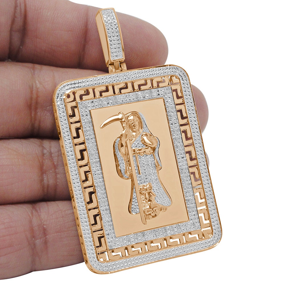 Big real 14k yellow Gold santa muerte grim reaper pendant angel of death  2.75