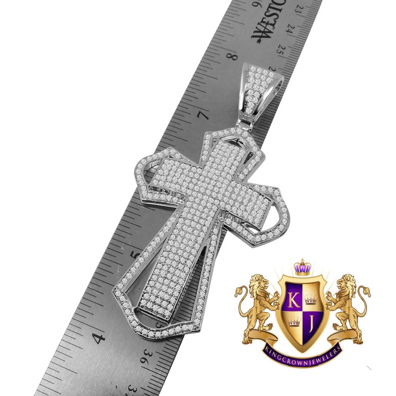 Big 3.5/'/' 14K White Gold Finish Simulated Diamond Jesus Cross Custom Designer Charm Pendent