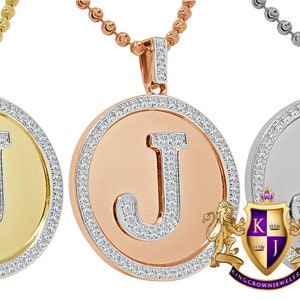 Real Genuine Authentic Diamonds Alphabet Initial Letters "J" Charm Round Pendent Chain Set 10K Gold Finish
