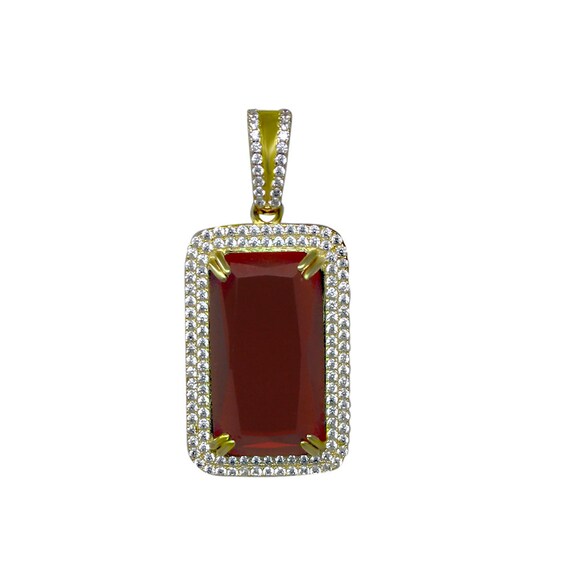Sterling Silver Mens Blue Sapphire Pendant Rick Ross 14K Gold Finish Lab Diamond Sterling Silver Mens Blue Sapphire Pendant Rick Ross 14K Gold Finish Lab Diamond