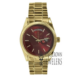 Mens gold watch red face cheap